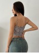 Neck-Tie Mesh Allover Print Asymmetric Hem Backless Sexy Camisole